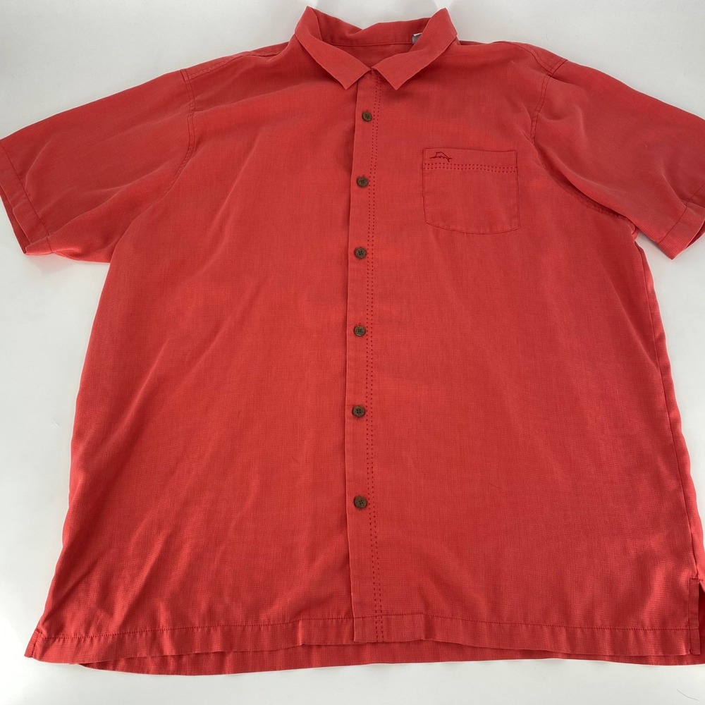 Tommy Bahama Mens XXXLT‎ Tall Silk Blend Button Down Shirt Coral Orange Textured